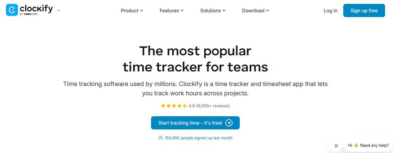 Clockify free time tracking software homepage