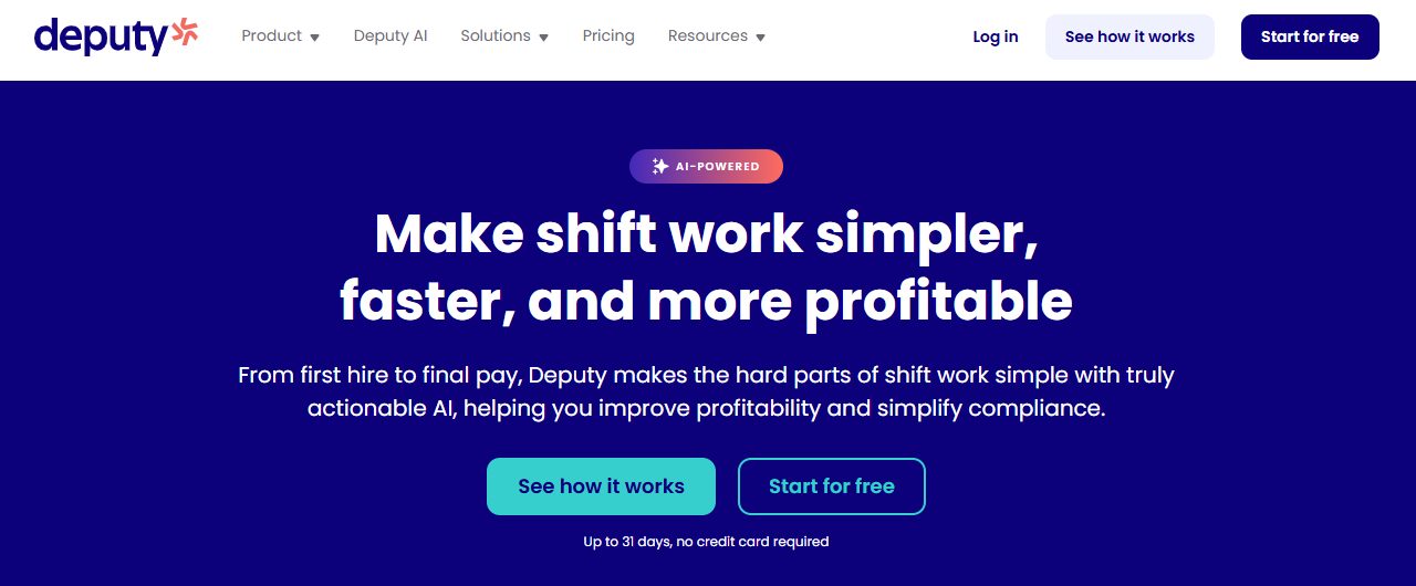 Deputy shift scheduling and time clock software homepage