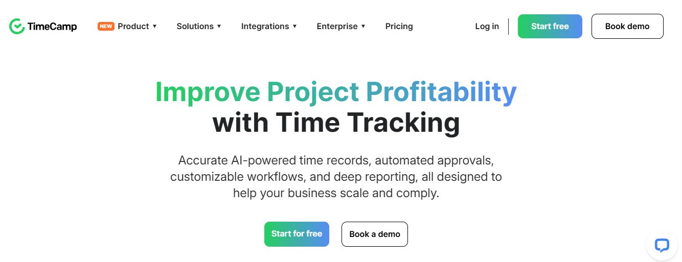 TimeCamp time tracking and reporting software homepage