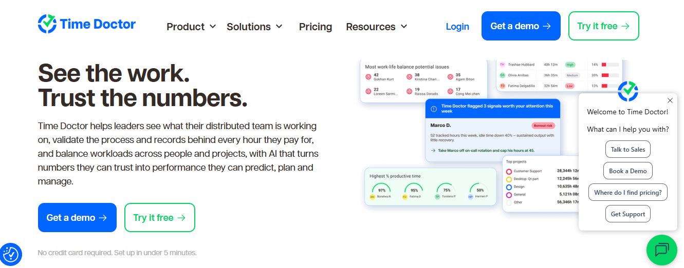 Time Doctor employee time tracking software homepage