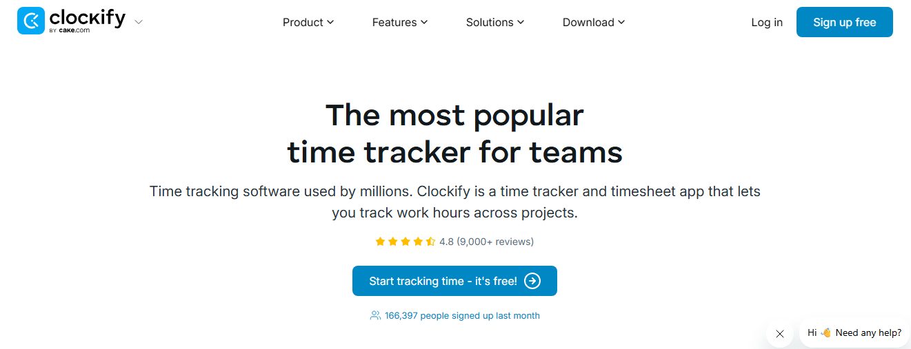 Clockify free time tracking software homepage