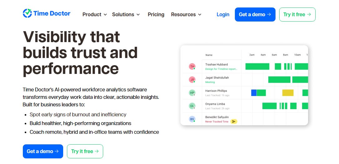 Time Doctor employee time tracking software homepage