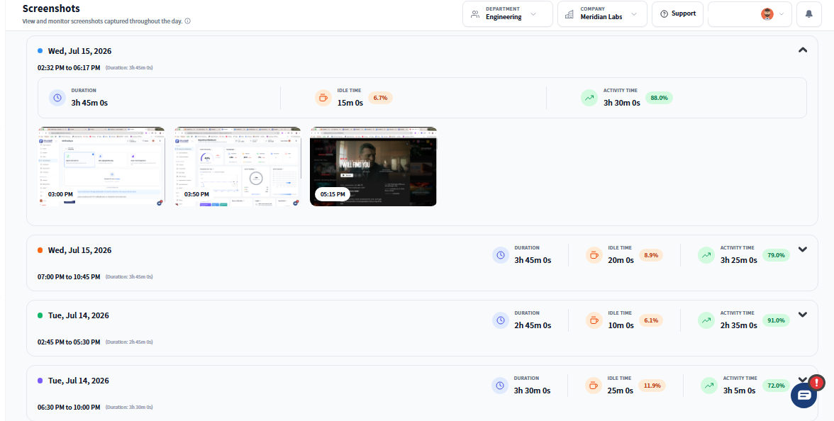 Screenshot Monitoring & Activity Tracking for Productivity Enhancement