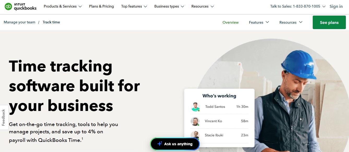 QuickBooks Time homepage