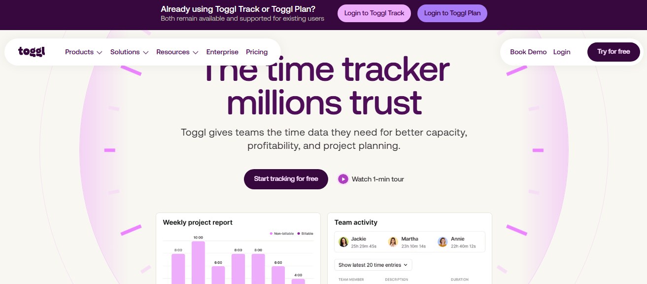 Toggl Track homepage